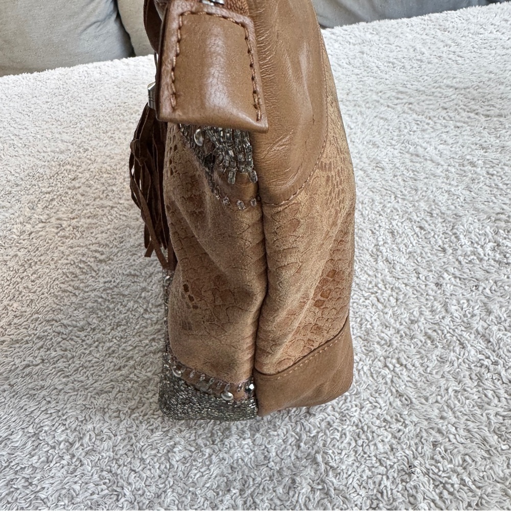 Mary Frances Rise and Shine Tan Embellished Tote Bag with Tassel - Picture 4 of 9